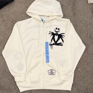 Disney Cream Hoodie with Black Jack Skellington Design